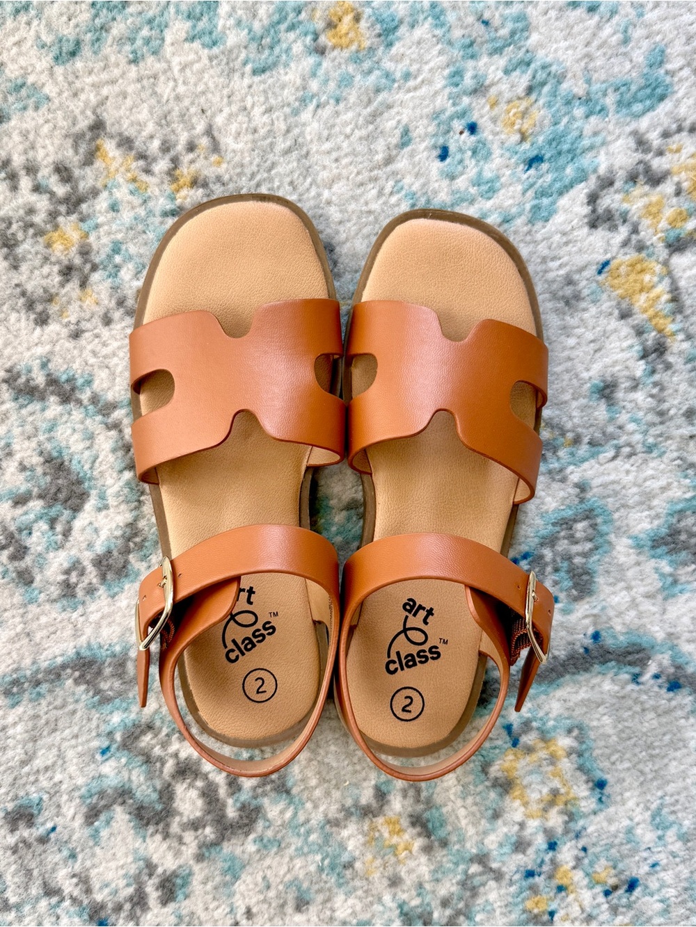 Art Class Brown and Tan Buckle Sandals Size 2 Girls